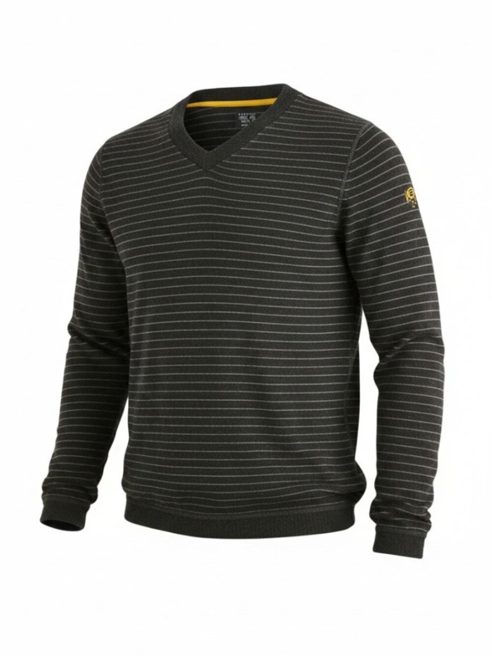 Mountain Hardwear Striped Wool Blend V-Neck Sweater – XL – Grey/Yellow – Outdoor